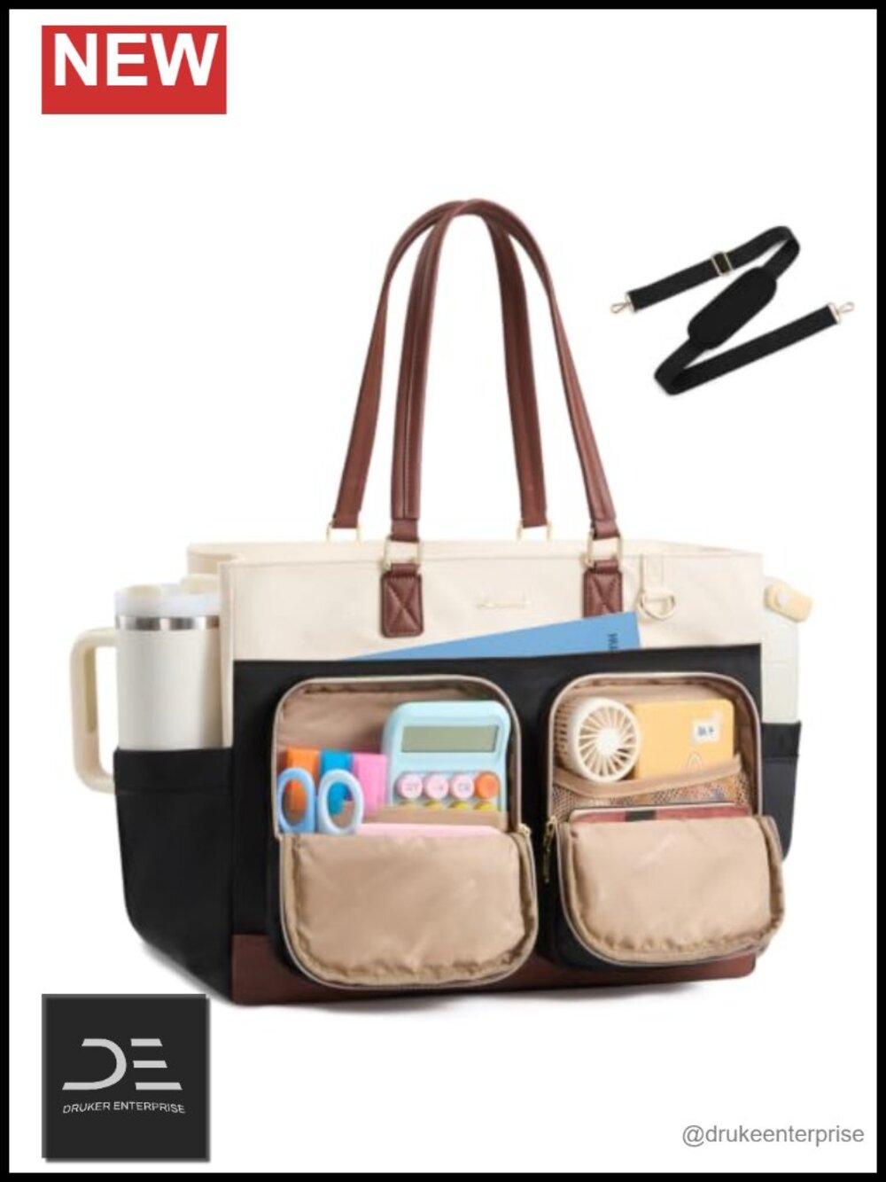 Quilted Work Laptop Tote with 40oz Cup Holder and 15.6" Laptop Pocket